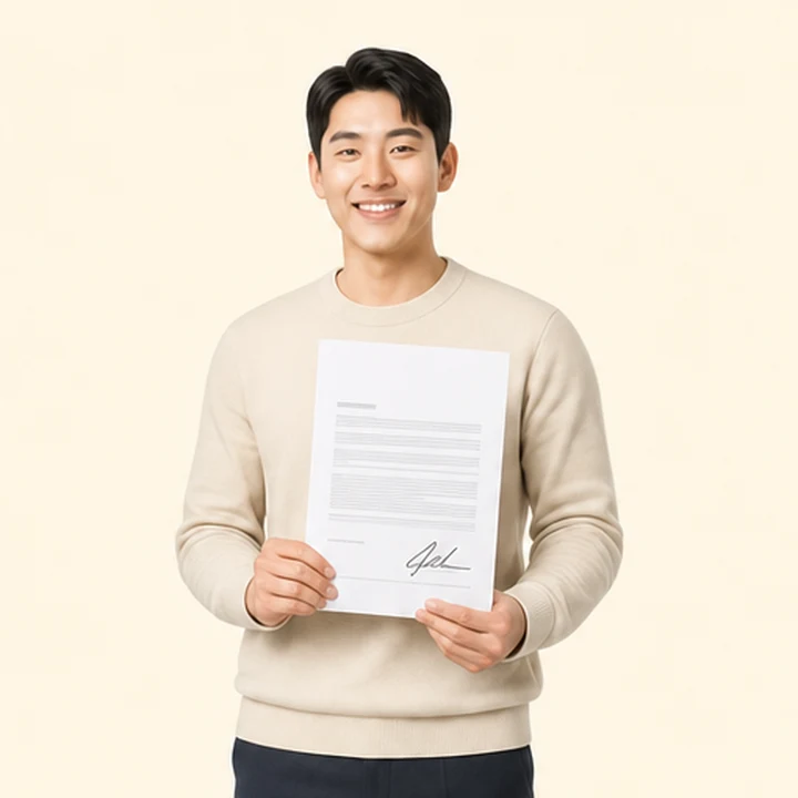 투싼 중고차 장기렌트카 서면 견적서를 들고 있는 고객